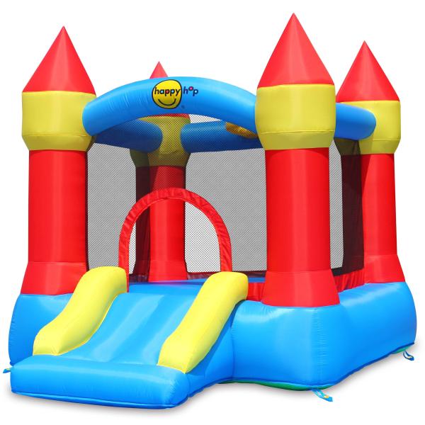 Castle bouncer with slide and hoop