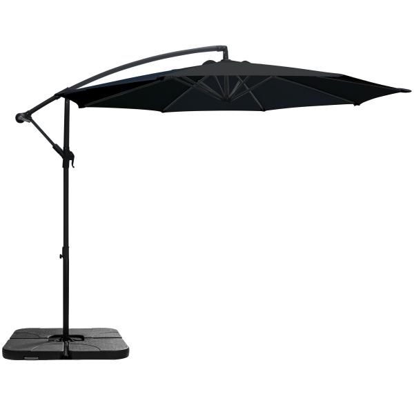 Hængeparasol sort 3m med parasolfod til krydsfod 60L