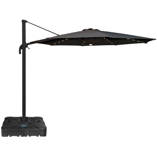 Roma parasol 360-rotation LED mørkegrå 3m med Parasolfod 100L