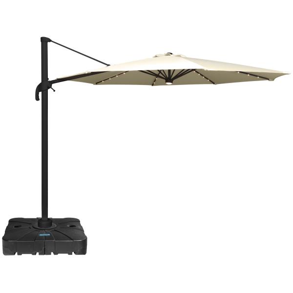 Roma parasol 360-rotation LED beige 3m med Parasolfod 100L