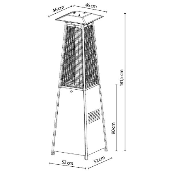 Terrassevarmer LUX med flamme 182cm sort