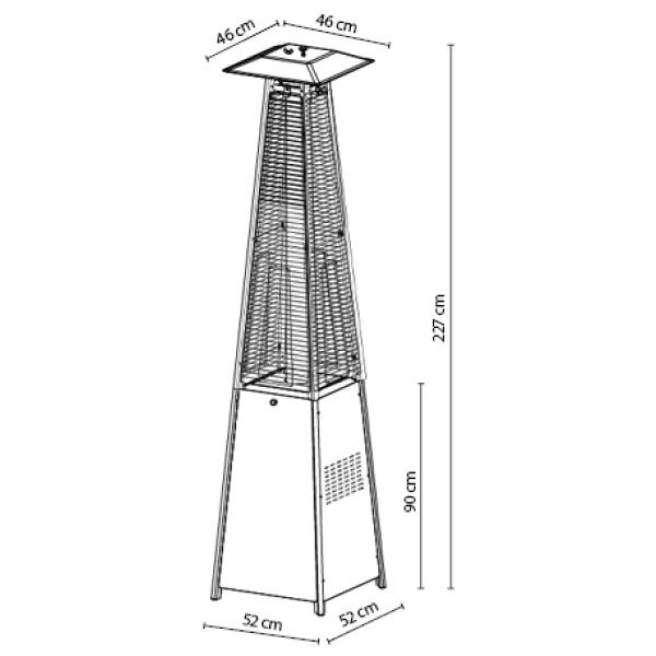 Terrassevarmer LUX med flamme 227cm sort