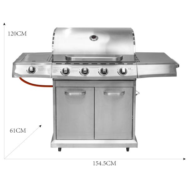 Premium gasgrill med 4 brændere og sideblus