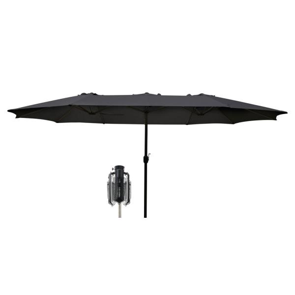 Dobbelt parasol mørkegrå, 2,7x4,6m, inkl. terrassevarmer