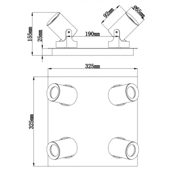 Loftlampe cylinderformet 4 spots sort