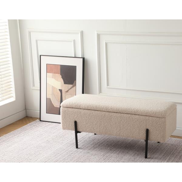 Vibe bænk med opbevaring teddystof beige