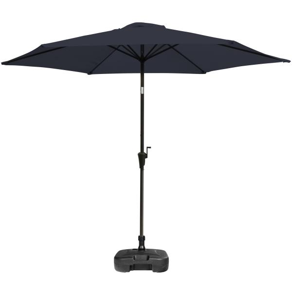 Parasol med vip mørkeblå 3m med parasolfod ø38 22L