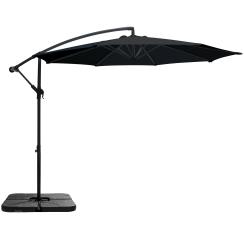 Hængeparasol sort 3m med parasolfod til krydsfod 60L 