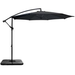 Hængeparasol mørkegrå 3m med parasolfod til krydsfod 60L 