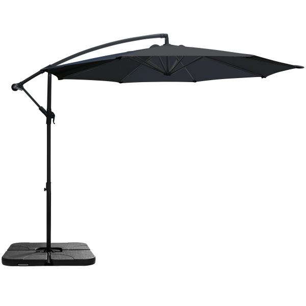 Hængeparasol mørkegrå 3m med parasolfod til krydsfod 60L