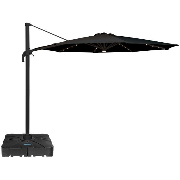 Roma parasol 360-rotation LED sort 3m med Parasolfod 100L