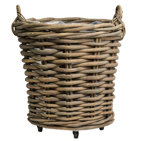 Havekurv rattan grå med hjul ø65x60cm