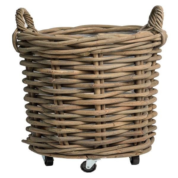 Havekurv rattan grå med hjul ø50x50cm
