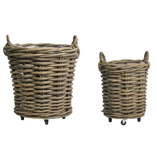 Havekurvesæt grå rattan med hjul
