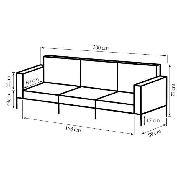 Andria 3 pers. velour mørkegrå/sort