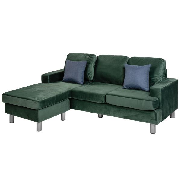 chaiselong sofa velour grøn - 1.999,- kr. - Under 5 stk. på lager - moreland.dk