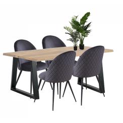 Spisebordssæt Firenze/Karoline velour grå spisebordssæt