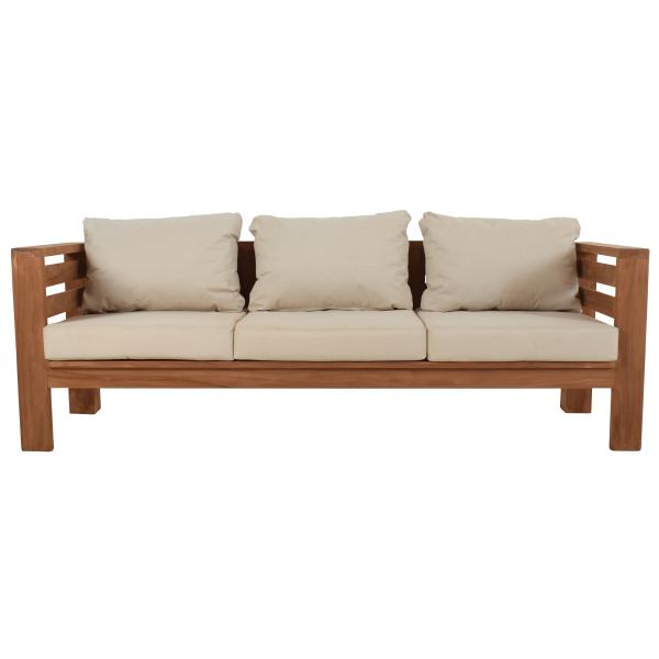 Jakarta bænk i teaktræ med hynder creme 200x70x60cm