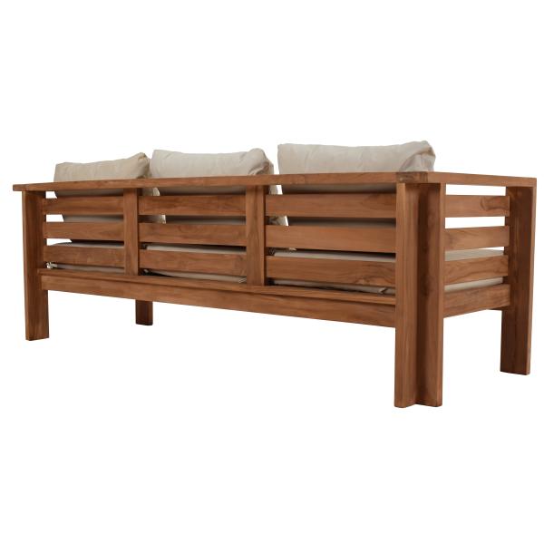 Jakarta bænk i teaktræ med hynder creme 200x70x60cm