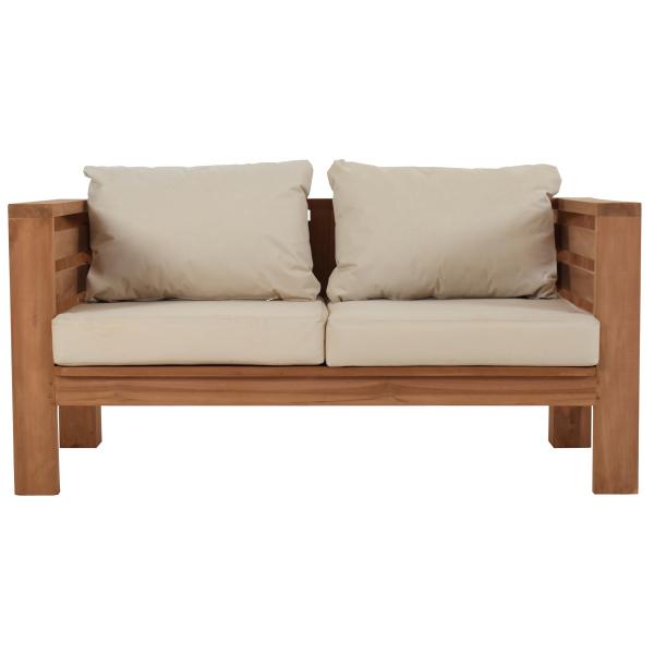 Jakarta loungesofa i teaktræ med hynder 140x70x60cm