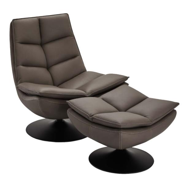 Furnhouse Miami drejestol + skammel grå læder 87x86x96cm