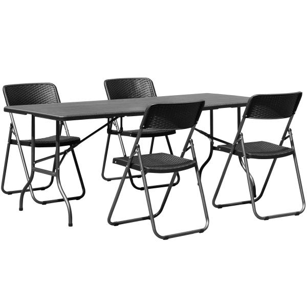 Foldebordssæt med 4 stole sort
