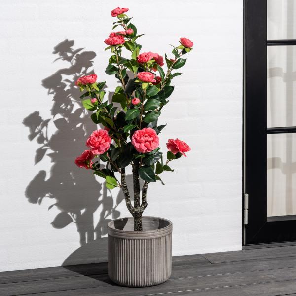 Kunstig kamelia japansk rosetræ lyserød 90 cm