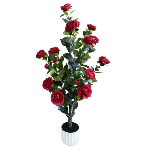 Kunstig kamelia japansk rosetræ rød 90 cm