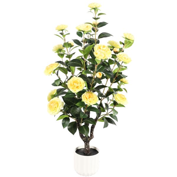 Kunstig kamelia japansk rosetræ gul 90 cm