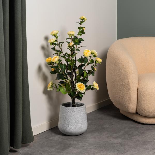 Kunstig kamelia japansk rosetræ gul 90 cm