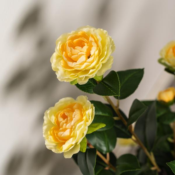 Kunstig kamelia japansk rosetræ gul 90 cm