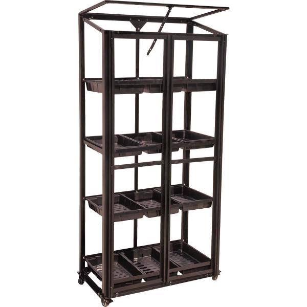 Minidrivhus med såbakker poly sort 77,6x41,5x151,1cm