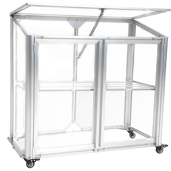 Minidrivhus med hjul poly sølv 77,6x41,5x71,1cm