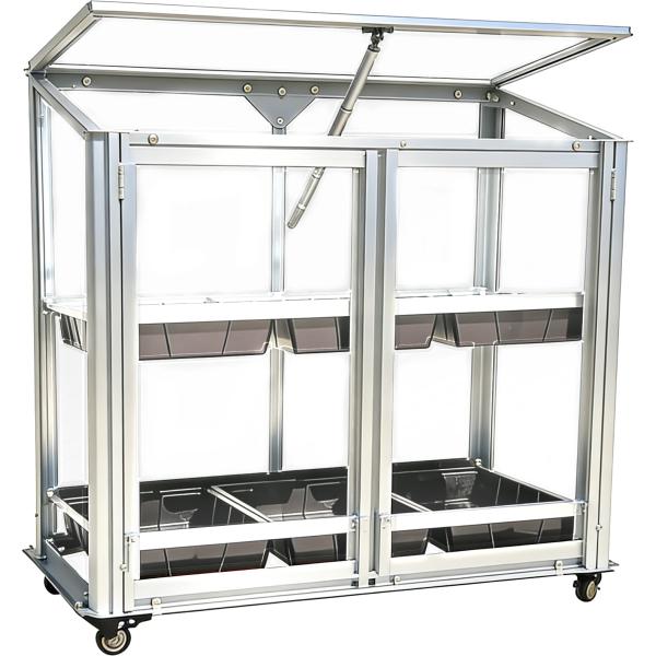 Minidrivhus med såbakker og hjul poly sølv 77,6x41,5x71,1cm