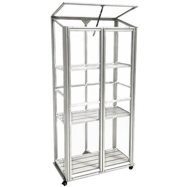 Minidrivhus med hjul poly sølv 77,6x41,5x151,1cm