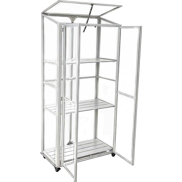 Minidrivhus med hjul poly sølv 77,6x41,5x151,1cm